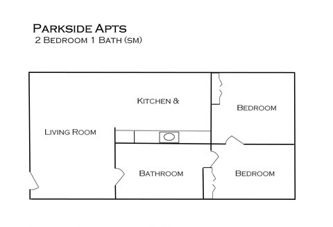 Floor plan for 2 beds, 1 bath, 650 sqft
